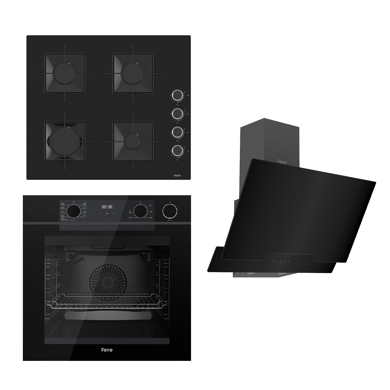 Ferre STEAMART-FRYART Serisi Siyah Set (SS205 + QEP64CS +D063 ) - Emaye Izgara