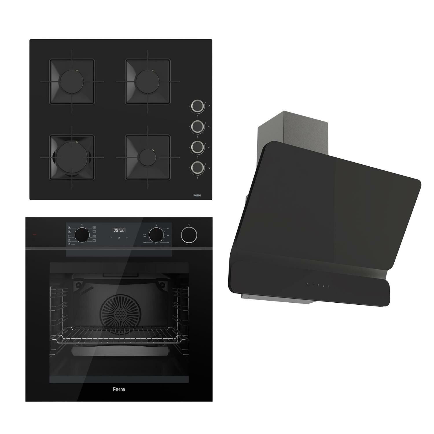 Ferre STEAMART-FRYART  Serisi Siyah Set (SS205 + QEP64CS +D080 ) - Emaye Izgara