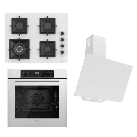 Ferre FLOWART-SILENTART Serisi Beyaz Set (SC406-WFA + QBL63CB +D078-SA ) - Döküm Izgara / 65 cm Ocak