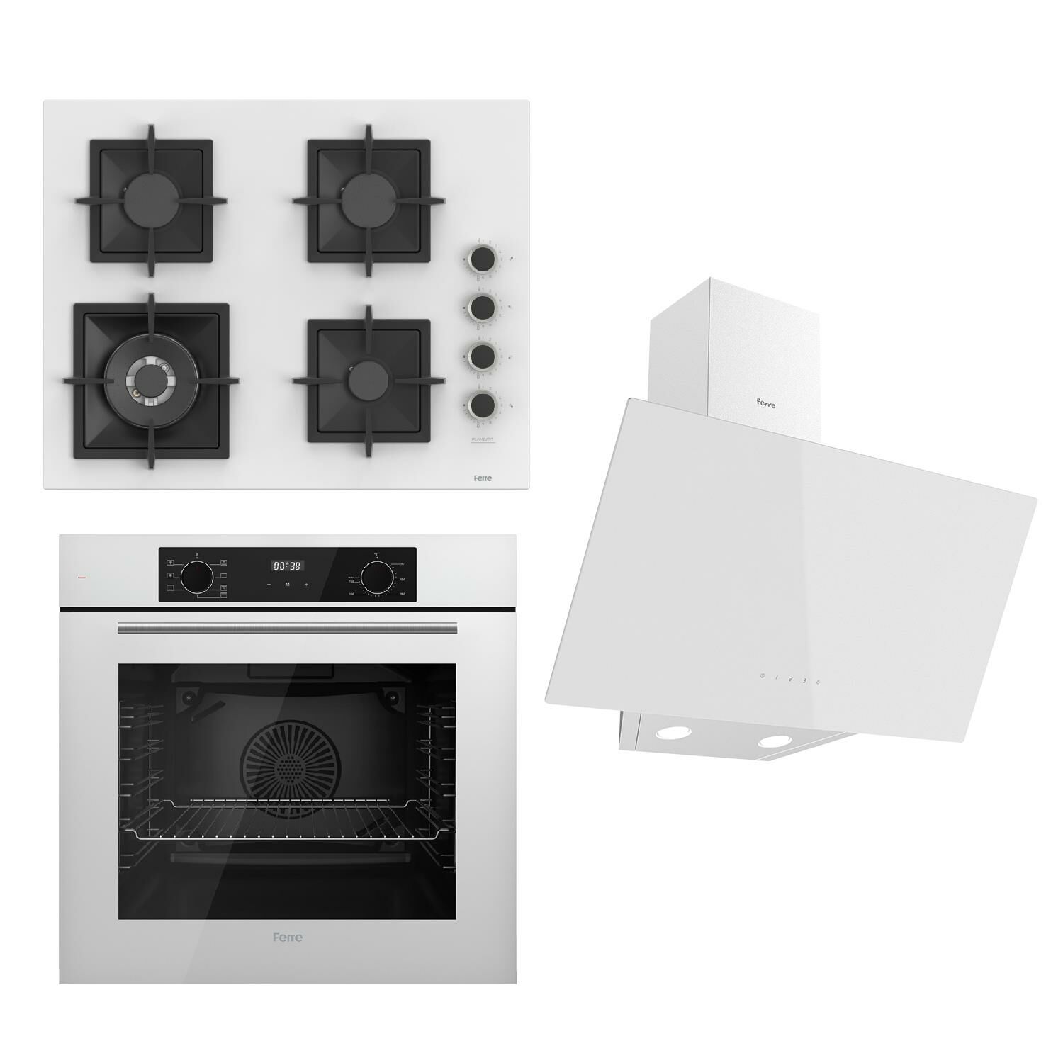 Ferre FLOWART Serisi Beyaz Set (SC406-WFA + QBL63CB +D078 ) - Döküm Izgara / 65 cm Ocak