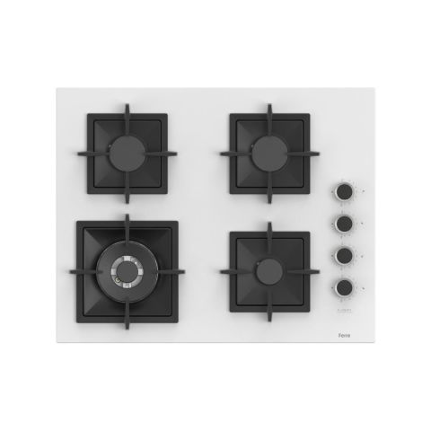 Ferre FLOWART-SILENTART Serisi Beyaz Set (SC406-WFA + QBL63CB +D081-SA ) - Döküm Izgara / 65 cm Ocak