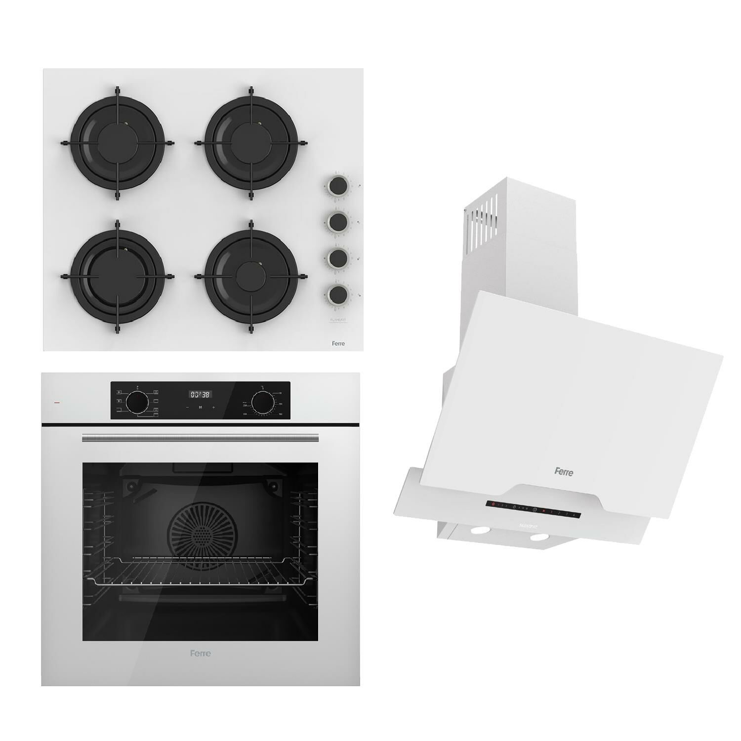 Ferre FLOWART-SILENTART Serisi Beyaz Set (CS206-FA + QBL63CB +D064-SA ) - Emaye Izgara