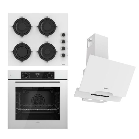 Ferre FLOWART-SILENTART Serisi Beyaz Set (CS206-FA + QBL63CB +D064-SA ) - Emaye Izgara