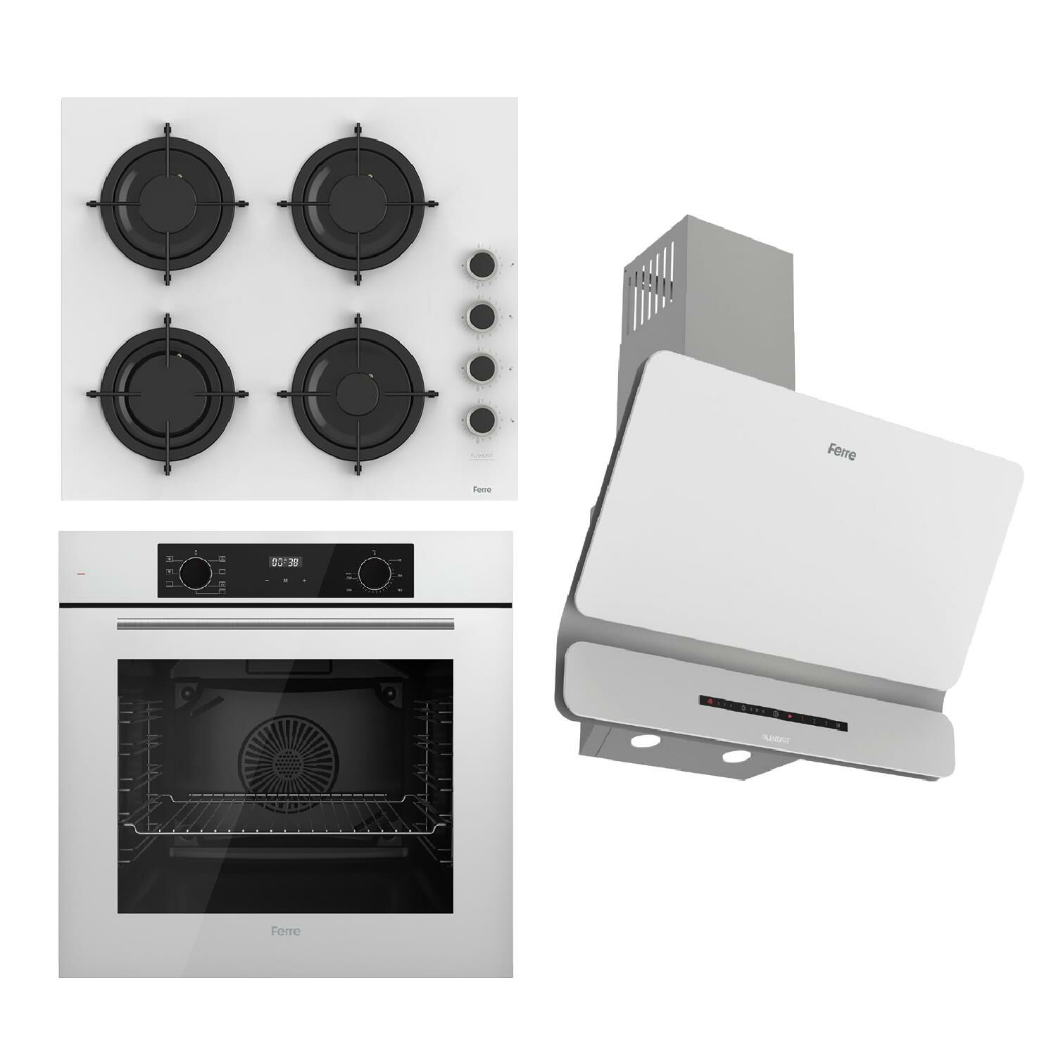 Ferre FLOWART-SILENTART Serisi Beyaz Set (CS206-FA + QBL63CB +D081-SA ) - Emaye Izgara