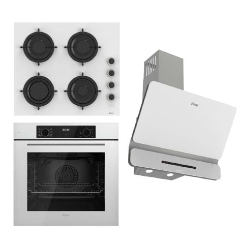 Ferre FLOWART-SILENTART Serisi Beyaz Set (CS206-FA + QBL63CB +D081-SA ) - Emaye Izgara