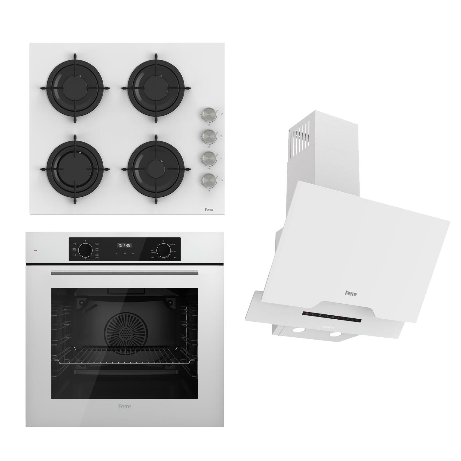 Ferre FLOWART-SILENTART Serisi Beyaz Set (CS206 + QBL63CB +D064-SA ) - Emaye Izgara