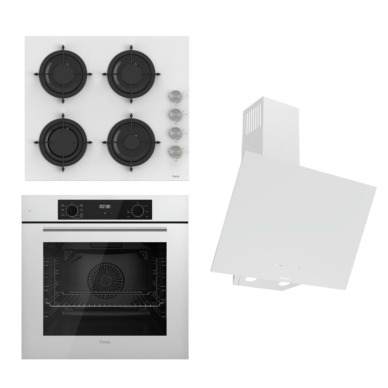 Ferre FLOWART-SILENTART Serisi Beyaz Set (CS206 + QBL63CB +D078-SA ) - Emaye Izgara