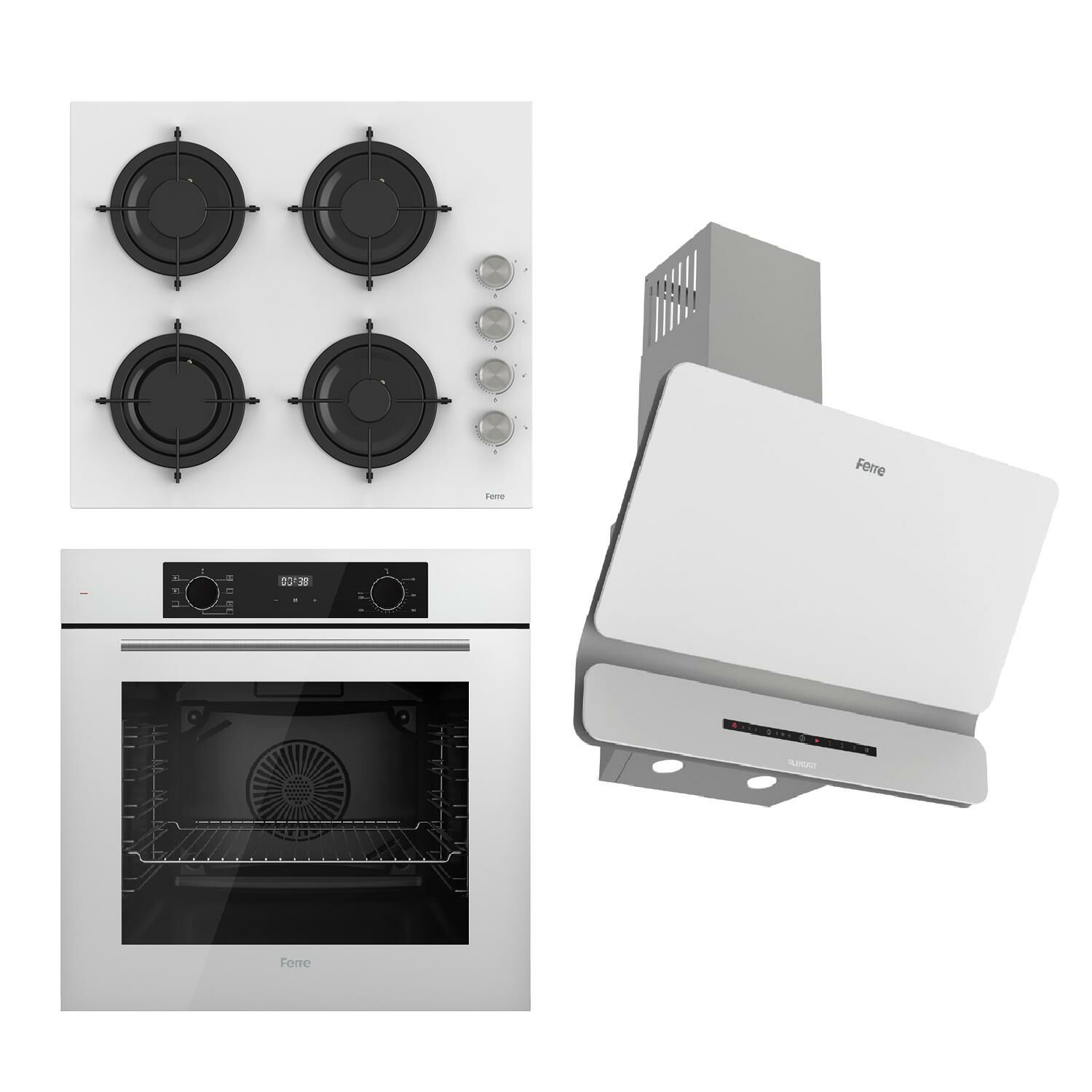 Ferre FLOWART-SILENTART Serisi Beyaz Set (CS206 + QBL63CB +D081-SA ) - Emaye Izgara