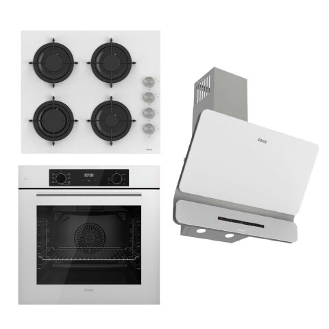 Ferre FLOWART-SILENTART Serisi Beyaz Set (CS206 + QBL63CB +D081-SA ) - Emaye Izgara