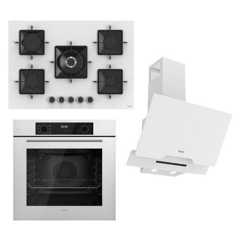 Ferre STEAMART-FRYART-SILENTART Serisi Beyaz Set (SS036 + QBL63CB +D064-SA ) - Emaye Izgara - 75 Cm Ocak