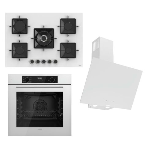Ferre STEAMART-FRYART-SILENTART Serisi Beyaz Set (SS036 + QBL63CB +D078-SA ) - Emaye Izgara - 75 Cm Ocak