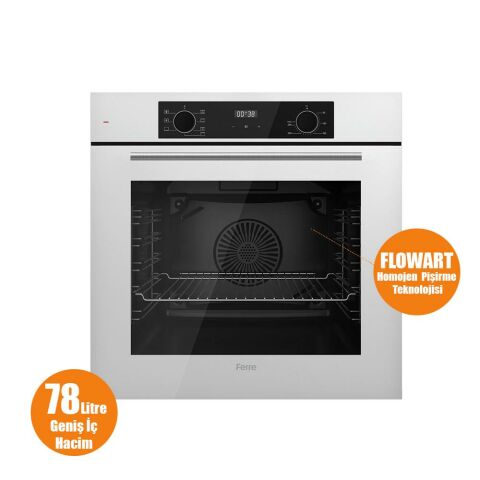 Ferre STEAMART-FRYART-SILENTART Serisi Beyaz Set (SS036 + QBL63CB +D078-SA ) - Emaye Izgara - 75 Cm Ocak