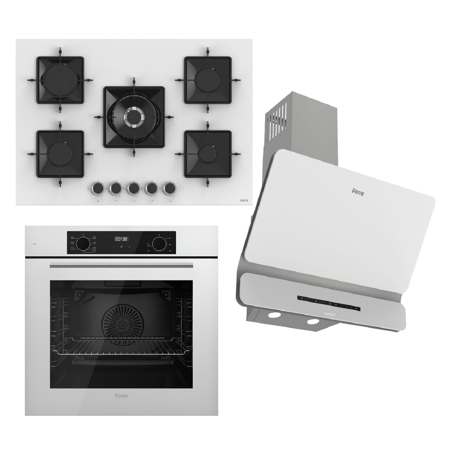 Ferre STEAMART-FRYART-SILENTART Serisi Beyaz Set (SS036 + QBL63CB +D081-SA ) - Emaye Izgara