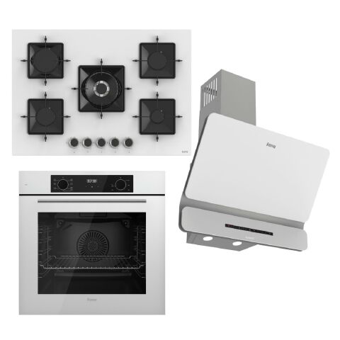 Ferre STEAMART-FRYART-SILENTART Serisi Beyaz Set (SS036 + QBL63CB +D081-SA ) - Emaye Izgara