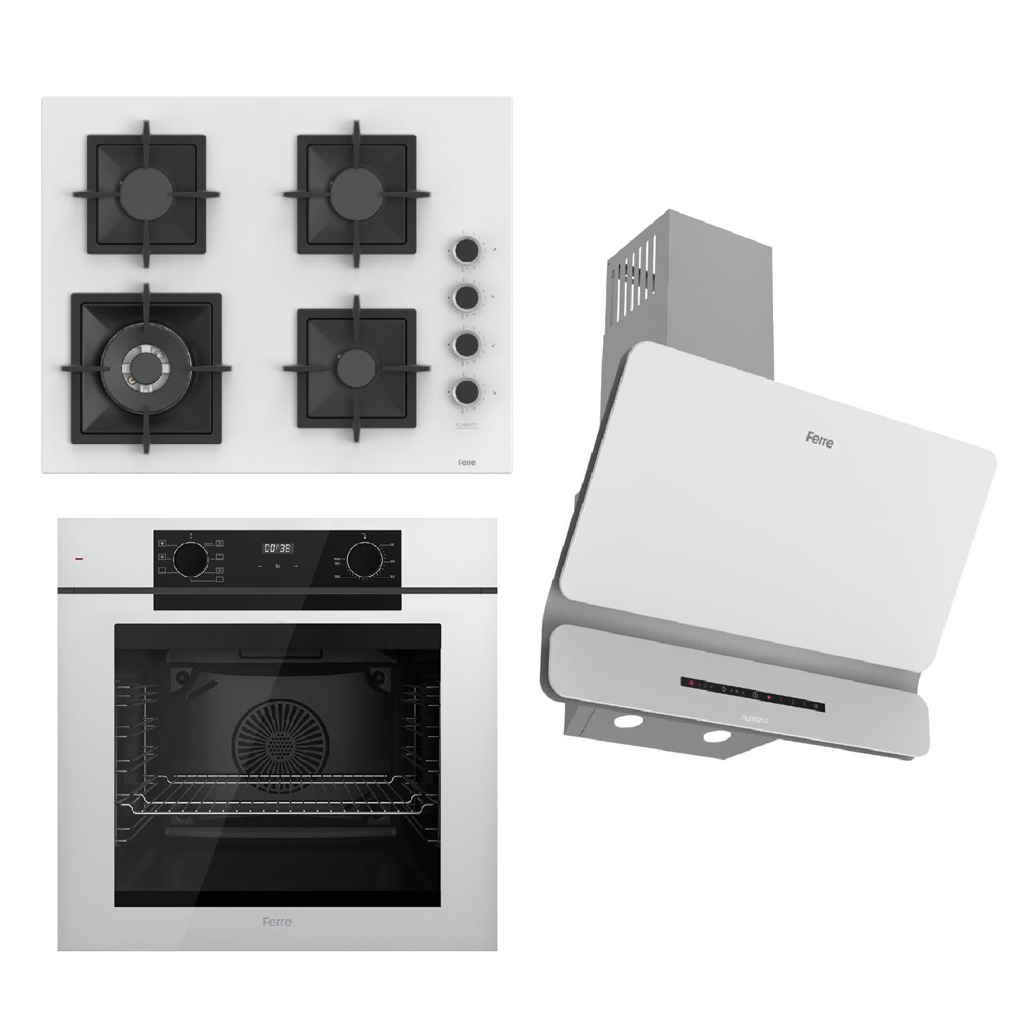 Ferre FRYART-SILENTART Serisi Beyaz Set (SC406-WFA + QEP63CB +D081-SA ) - Döküm Izgara / 65 cm Ocak