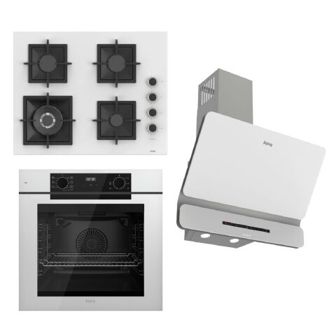 Ferre FRYART-SILENTART Serisi Beyaz Set (SC406-WFA + QEP63CB +D081-SA ) - Döküm Izgara / 65 cm Ocak
