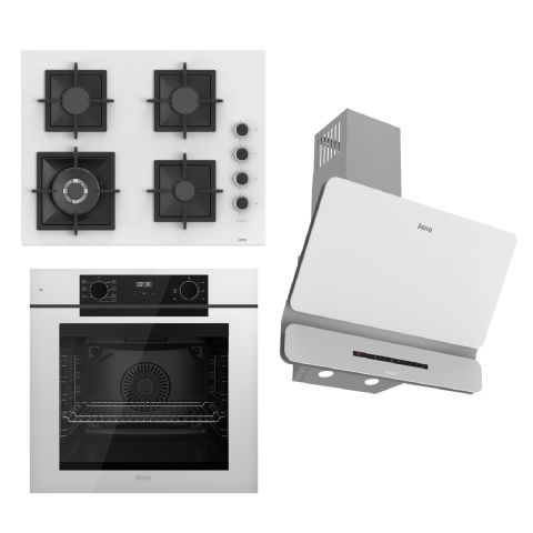 Ferre FRYART-SILENTART Serisi Beyaz Set (SC406-WFA + QEP63CB +D081-SA ) - Döküm Izgara / 65 cm Ocak