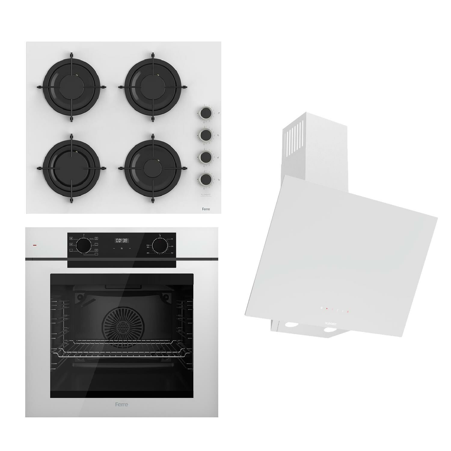 Ferre STEAMART-FRYART-SILENTART Serisi Beyaz Set (CS206-FA + QEP63CB +D078-SA ) - Emaye Izgara