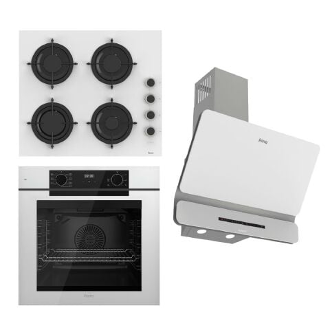 Ferre STEAMART-FRYART-SILENTART Serisi Beyaz Set (CS206-FA + QEP63CB +D081-SA ) - Emaye Izgara