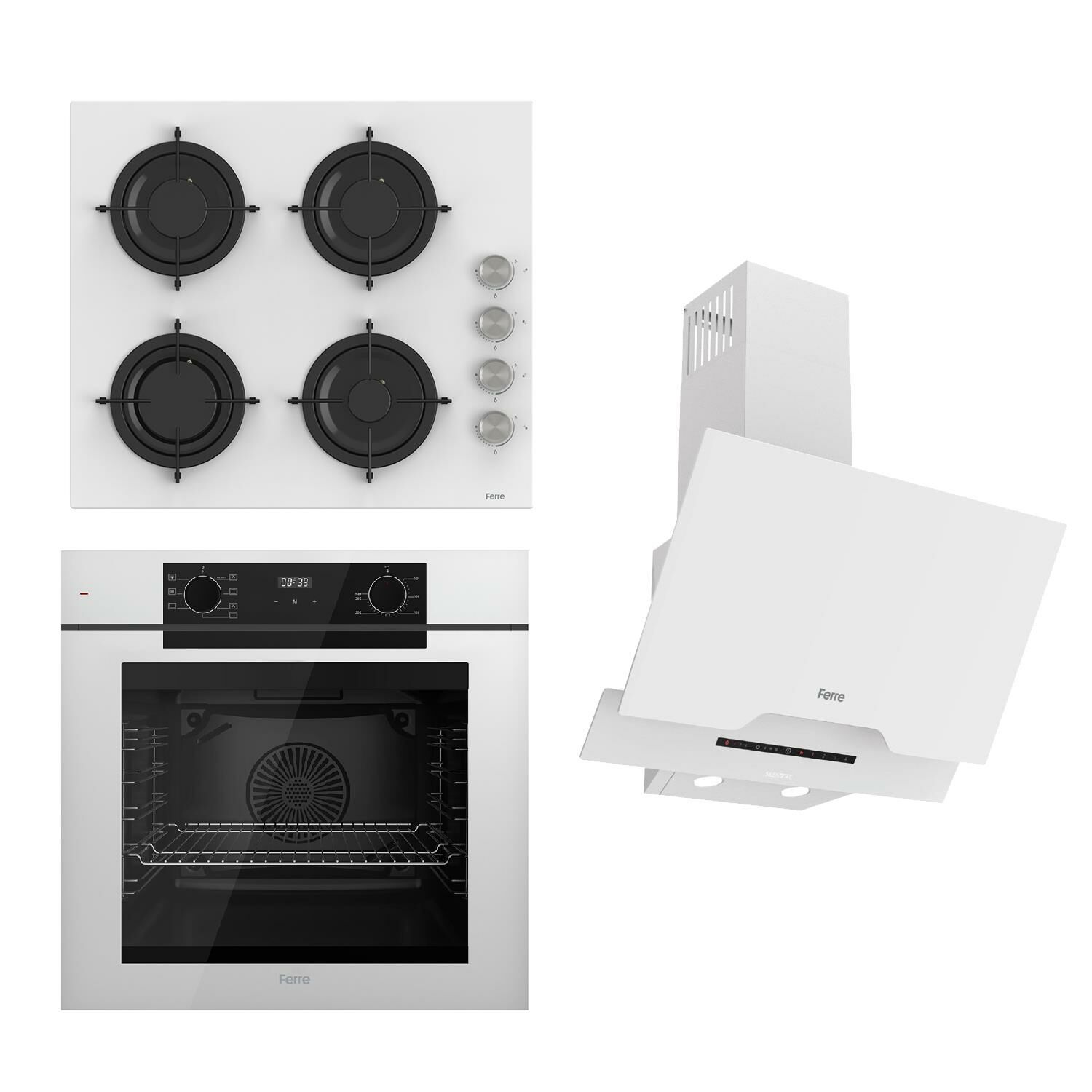 Ferre STEAMART-FRYART-SILENTART Serisi Beyaz Set (CS206 + QEP63CB +D064-SA ) - Emaye Izgara