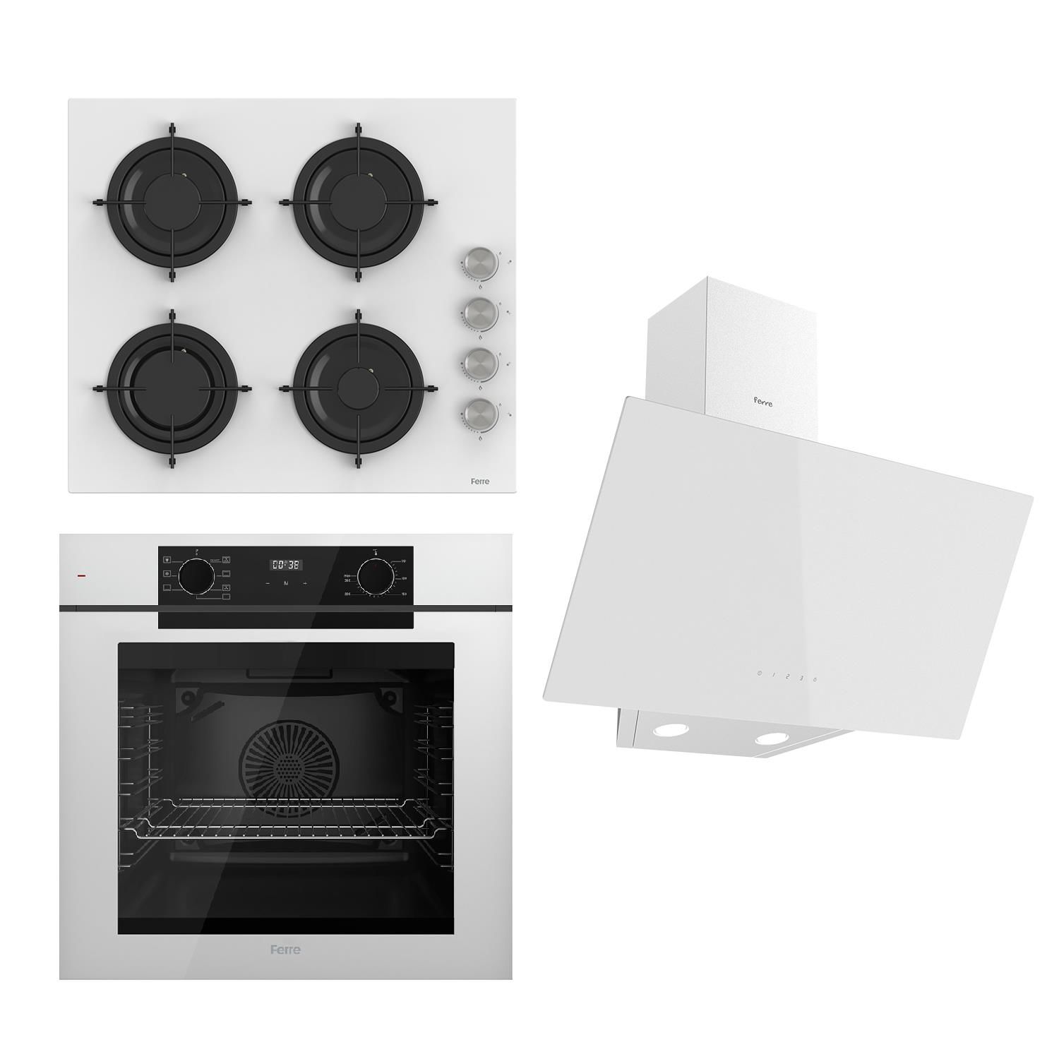 Ferre STEAMART-FRYART Serisi Beyaz Set (CS206 + QEP63CB +D078 ) - Emaye Izgara