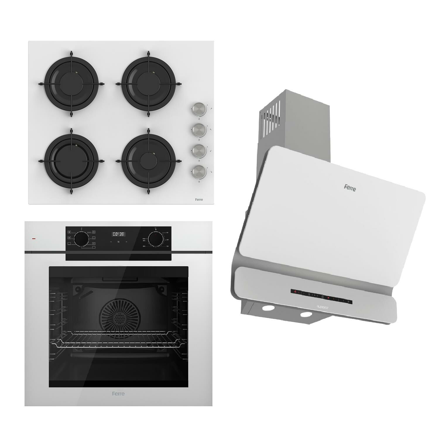 Ferre STEAMART-FRYART-SILENTART Serisi Beyaz Set (CS206 + QEP63CB +D081-SA ) - Emaye Izgara