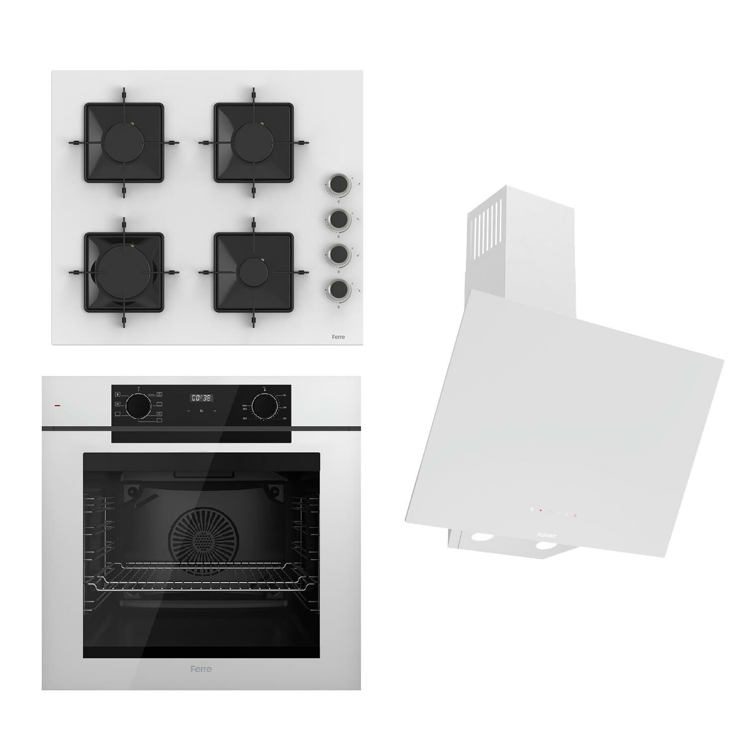 Ferre STEAMART-FRYART-SILENTART Serisi Beyaz Set (SS206 + QEP63CB +D078-SA ) - Emaye Izgara