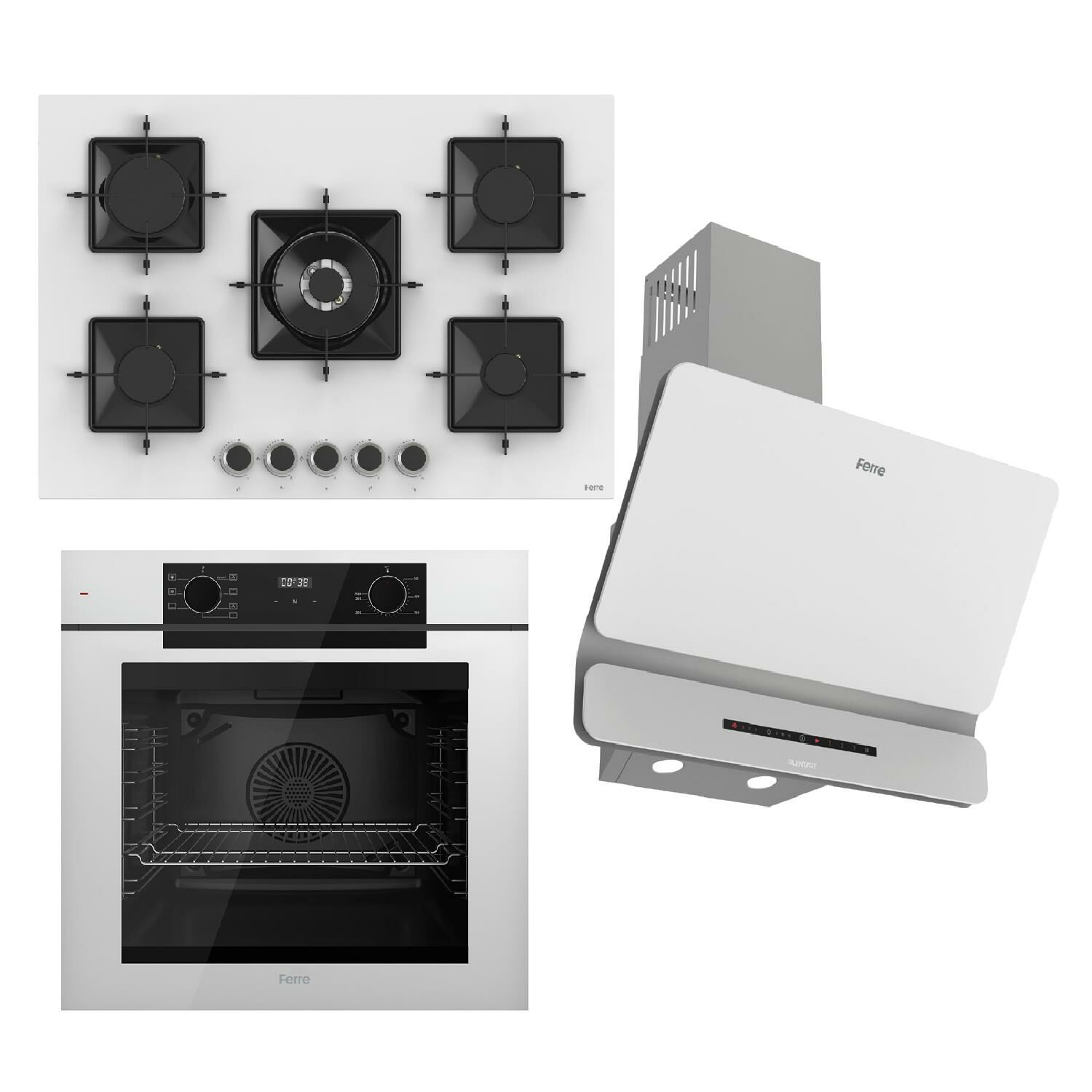 Ferre STEAMART-FRYART-SILENTART Serisi Beyaz Set (SS036 + QEP63CB +D081-SA ) - Emaye Izgara