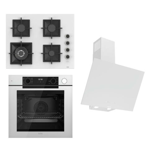 Ferre STEAMART-FRYART-SILENTART Serisi Beyaz Set (SC406-WFA + QEP64CB +D078-SA ) - Döküm Izgara / 65 cm Ocak