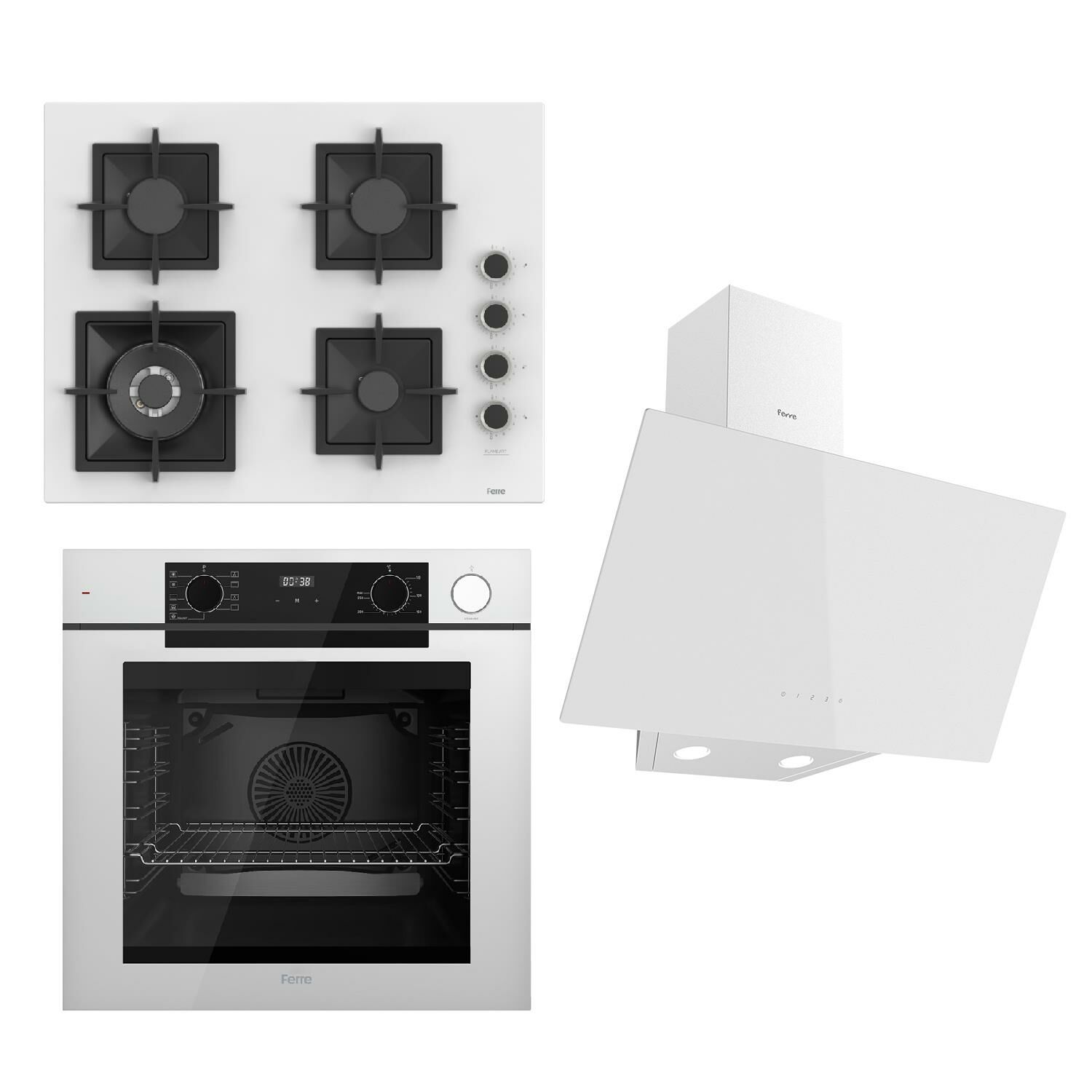 Ferre STEAMART-FRYART Serisi Beyaz Set (SC406-WFA + QEP64CB +D078 ) - Döküm Izgara / 65 cm Ocak