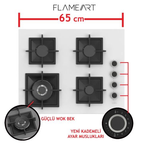 Ferre STEAMART-FRYART-SILENTART Serisi Beyaz Set (SC406-WFA + QEP64CB +D081-SA ) - Döküm Izgara / 65 cm Ocak