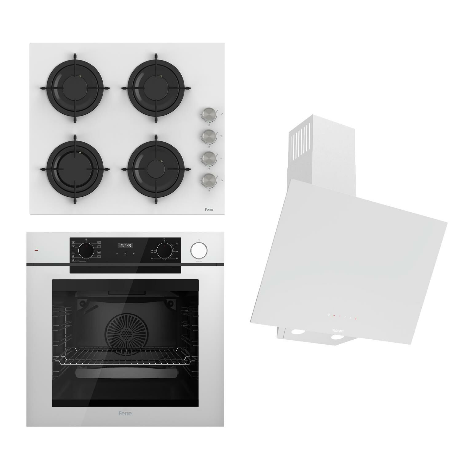 Ferre STEAMART-FRYART-SILENTART Serisi Beyaz Set (CS206 + QEP64CB +D078-SA ) - Emaye Izgara