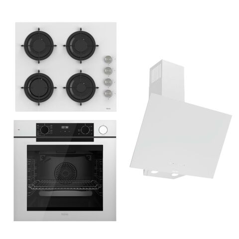 Ferre STEAMART-FRYART-SILENTART Serisi Beyaz Set (CS206 + QEP64CB +D078-SA ) - Emaye Izgara