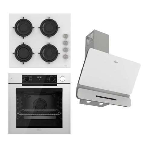 Ferre STEAMART-FRYART-SILENTART Serisi Beyaz Set (CS206 + QEP64CB +D081-SA ) - Emaye Izgara