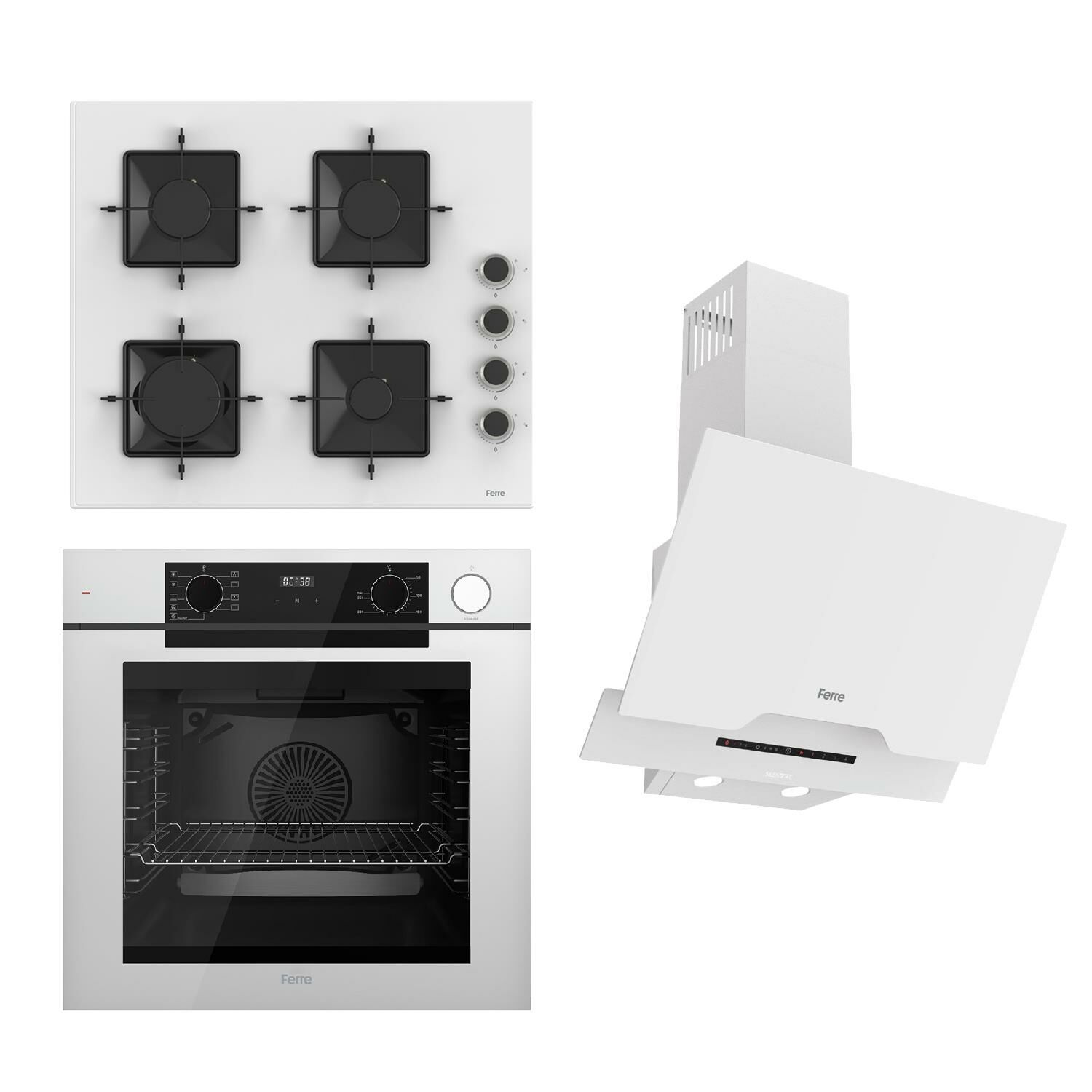 Ferre STEAMART-FRYART-SILENTART Serisi Beyaz Set (SS206 + QEP64CB +D064-SA ) - Emaye Izgara