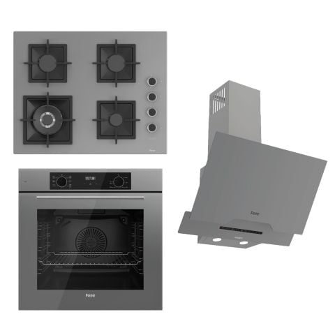 Ferre FLOWART-SILENTART Serisi Gri Set (SC408-WFA + QBL63CPR +D065-SA ) - Döküm Izgara / 65 cm Ocak