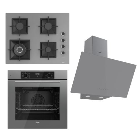 Ferre FLOWART Serisi Gri Set (SC408-WFA + QBL63CPR +D079 ) - Döküm Izgara / 65 cm Ocak