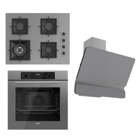 Ferre FLOWART Serisi Gri Set (SC408-WFA + QBL63CPR +D082 ) - Döküm Izgara / 65 cm Ocak