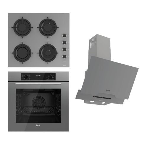 Ferre FLOWART-SILENTART Serisi Gri Set (CS208-FA + QBL63CPR +D065-SA ) - Emaye Izgara / Kademeli Musluk