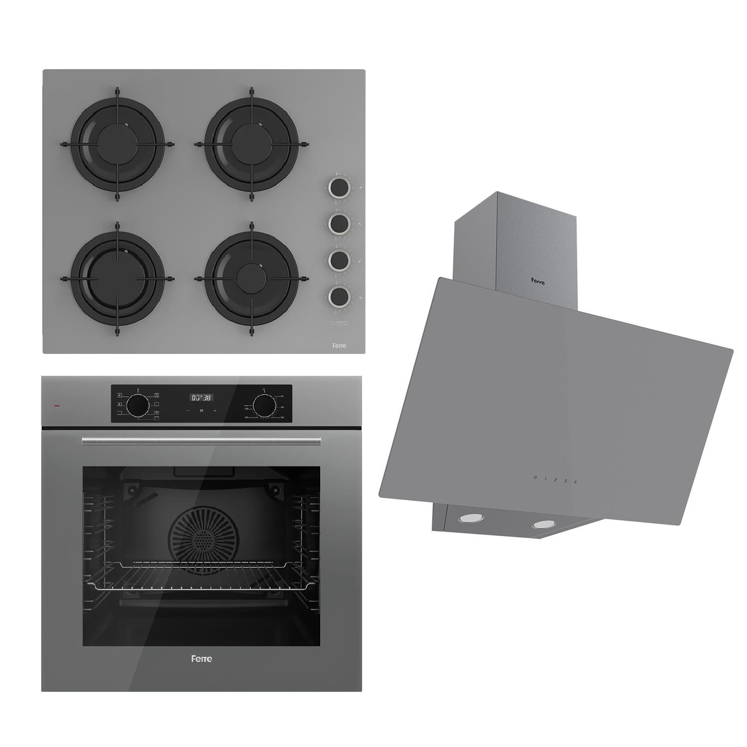 Ferre FLOWART Serisi Gri Set (CS208-FA + QBL63CPR +D079 ) - Emaye Izgara / Kademeli Musluk