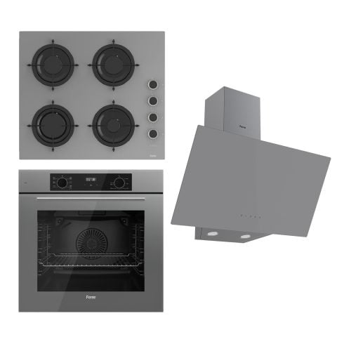 Ferre FLOWART Serisi Gri Set (CS208-FA + QBL63CPR +D079 ) - Emaye Izgara / Kademeli Musluk