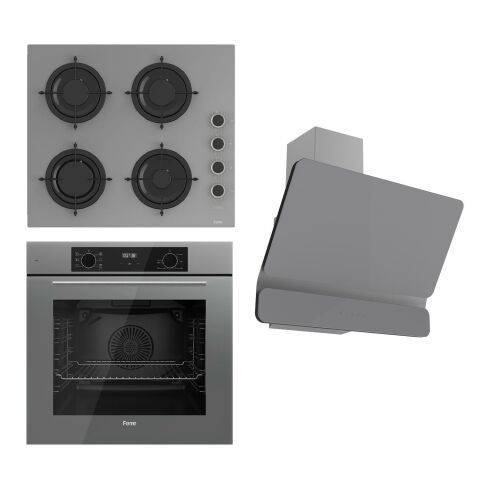Ferre FLOWART Serisi Gri Set (CS208-FA + QBL63CPR +D082 ) - Emaye Izgara / Kademeli Musluk