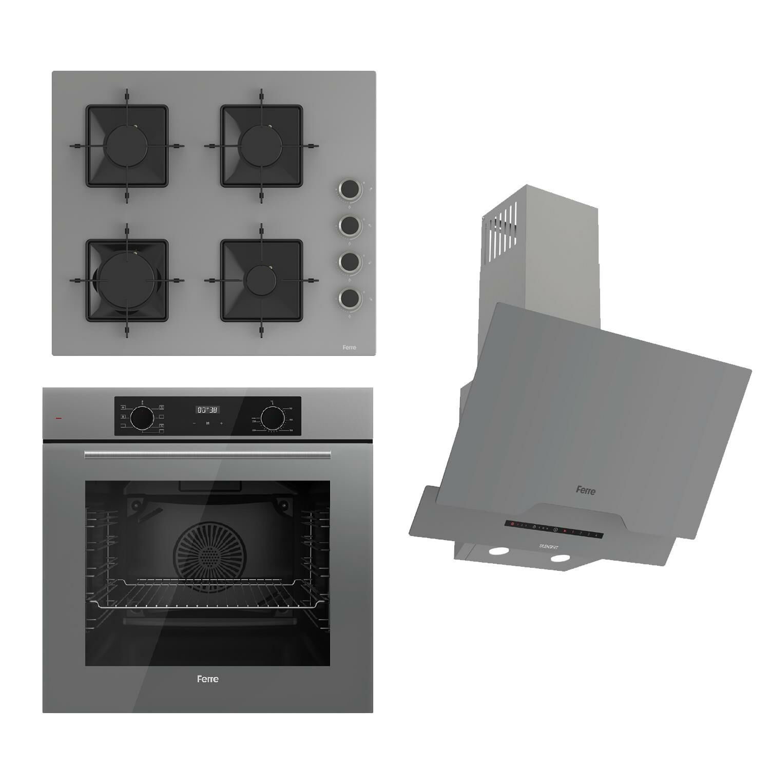 Ferre FLOWART-SILENTART Serisi Gri Set (SS208 + QBL63CPR +D065-SA ) - Emaye Izgara