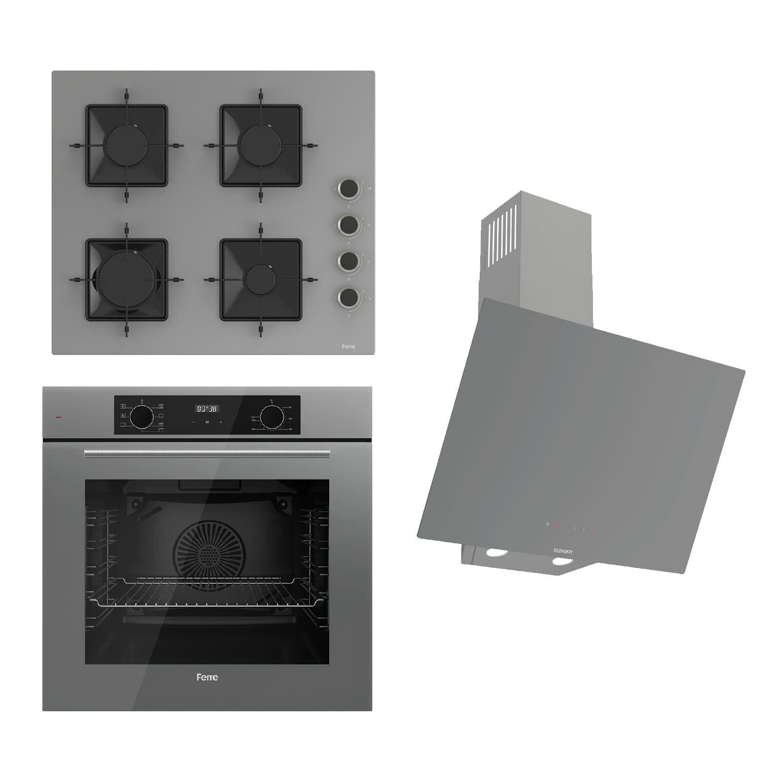 Ferre FRLOWART-SILENTART Serisi Gri Set (SS208 + QBL63CPR +D079-SA ) - Emaye Izgara