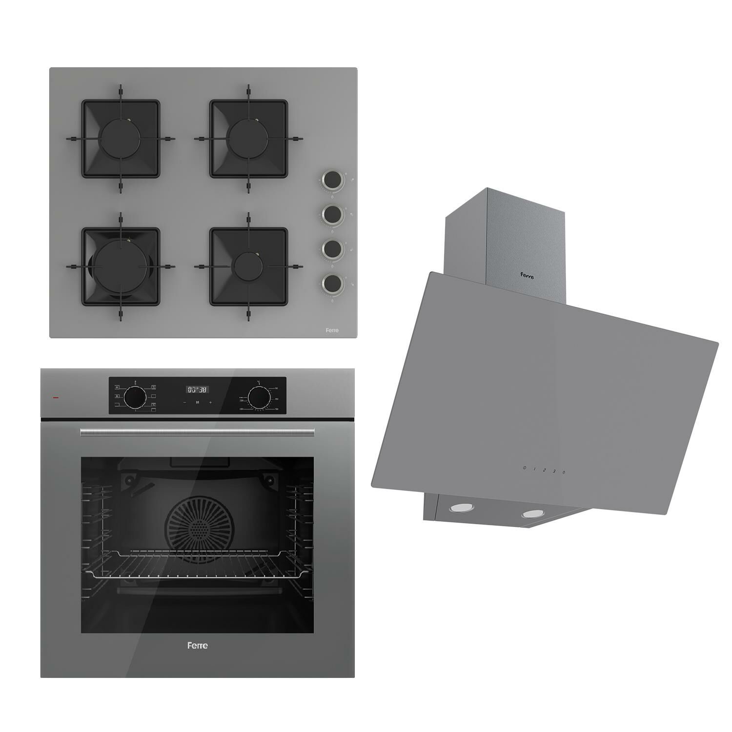 Ferre FLOWART Serisi Gri Set (SS208 + QBL63CPR +D079 ) - Emaye Izgara