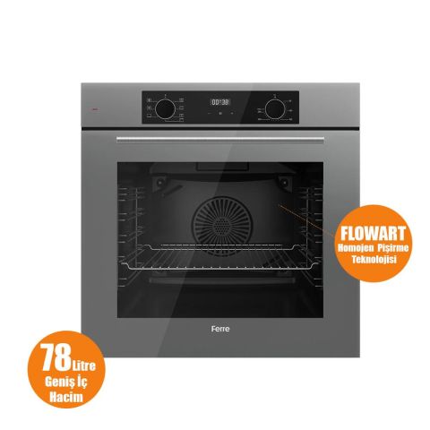 Ferre FLOWART-SILENTART Serisi Gri Set (SS038 + QBL63CPR +D079-SA ) - Döküm Izgara / 75 cm Ocak