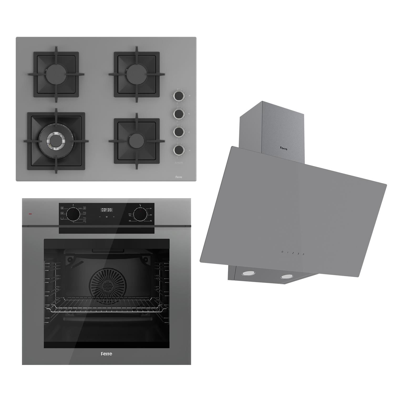 Ferre FRYART Serisi Gri Set (SC408-WFA + QEP63CPR +D079 ) - Döküm Izgara / 65 cm Ocak