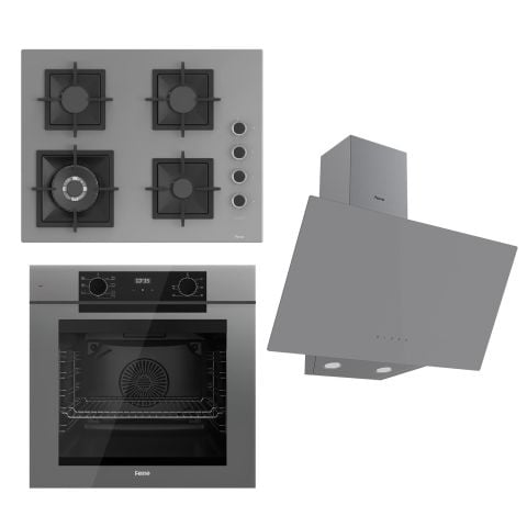 Ferre FRYART Serisi Gri Set (SC408-WFA + QEP63CPR +D079 ) - Döküm Izgara / 65 cm Ocak