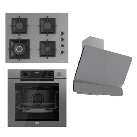 Ferre FRYART Serisi Gri Set (SC408-WFA + QEP63CPR +D082 ) - Döküm Izgara / 65 cm Ocak