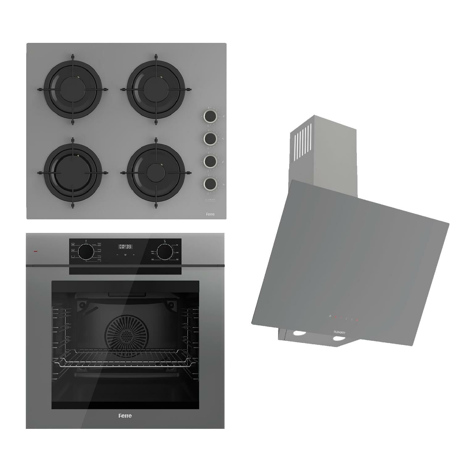 Ferre FRYART-SILENTART Serisi Gri Set (CS208-FA + QEP63CPR +D079-SA ) - Emaye Izgara / Kademeli Musluk